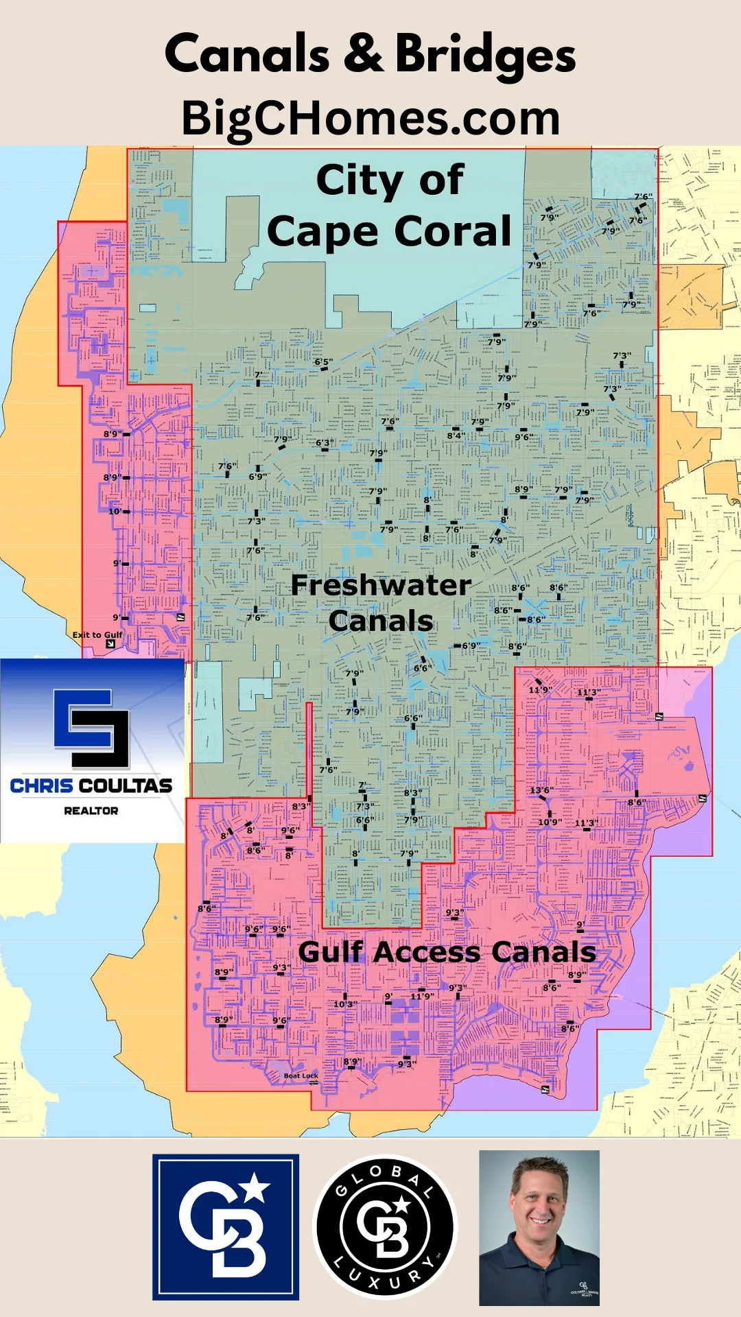 Cape Coral canal and bridge network used by recreational boaters